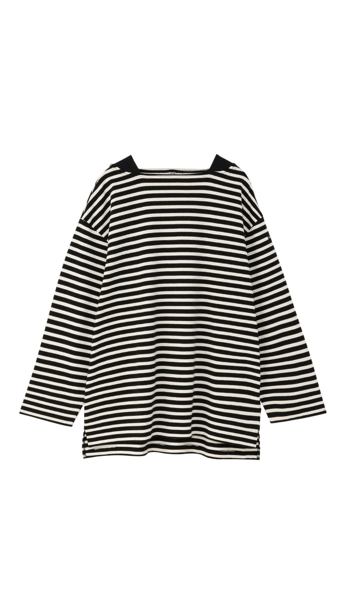 Black Ribbed boat neck long sleeve shirt